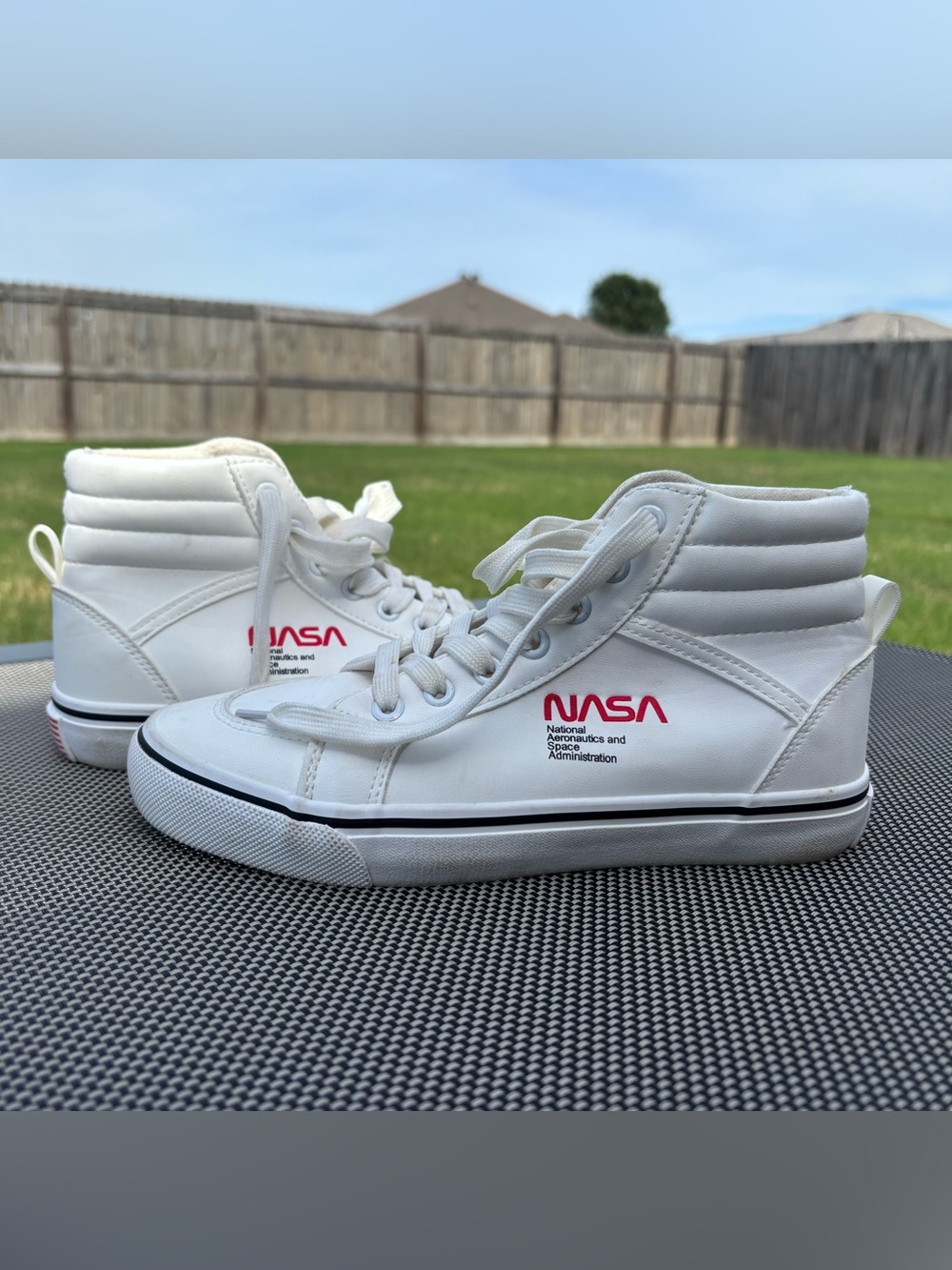 NASA White High-Top Sneakers with Red Logo Women Size 6.5